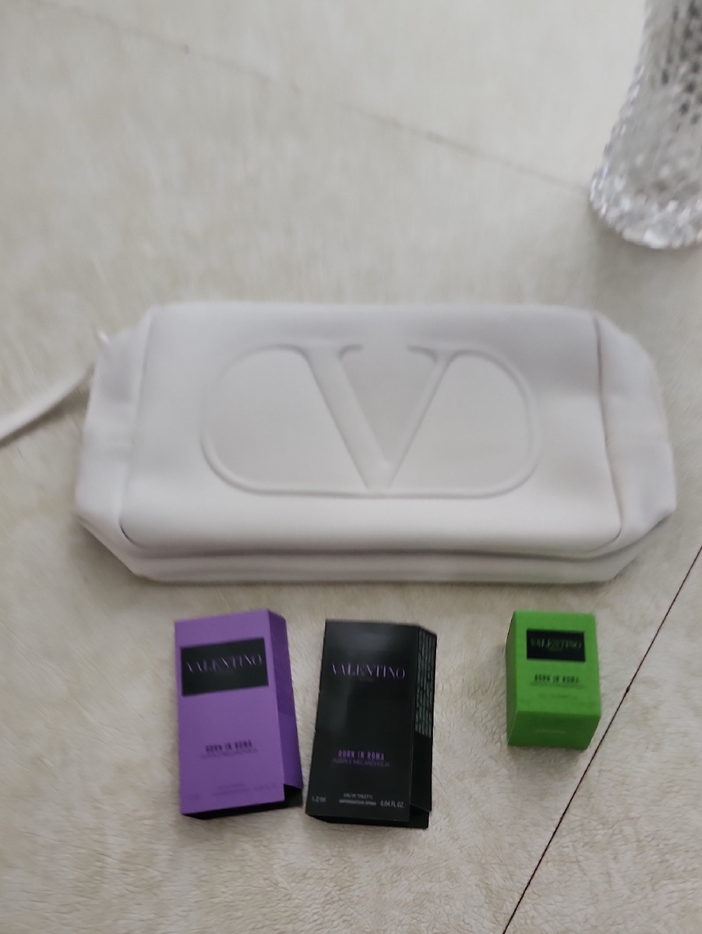 Valentino White Embossed V Pouch